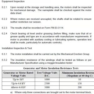 Inspection & Test Plan for Low and Medium Voltage Motors Installation