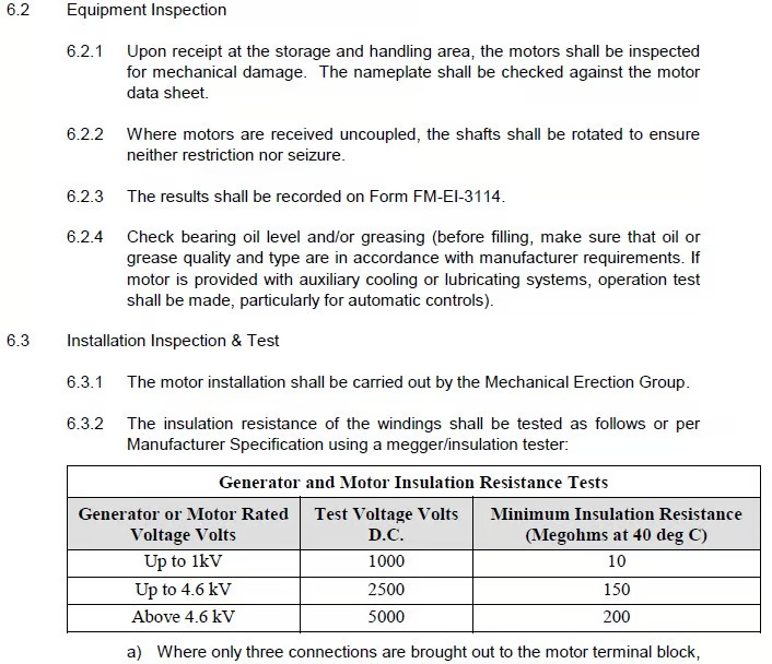 Inspection & Test Plan for Low and Medium Voltage Motors Installation
